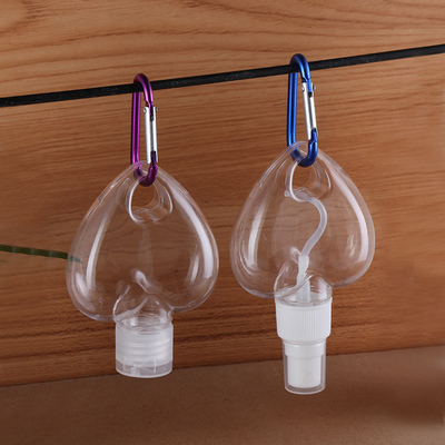 Factory Custom loving heart PET 50ml key ring hanging spray bottle with the butterfly top lip cover hand sanitizer empty