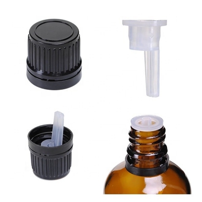 White PP 18 mm tamper-evident dropper cap with inverted dropper tip with 0.9 mm orifice