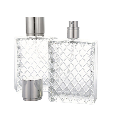 100ml clear glass spray bottle, square lattice flat bottle, spray bottle perfume bottle