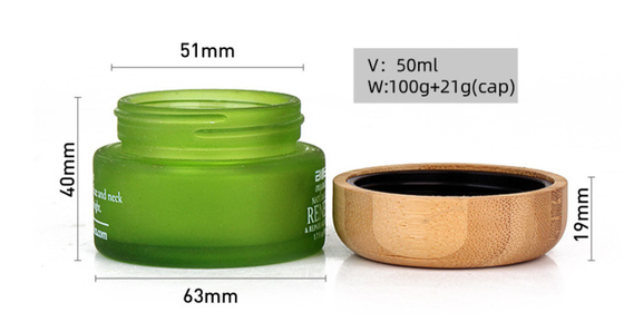 Cream bottle with bamboo lid, cosmetic packaging material, round thick transparent glass cream bottle, 50g container