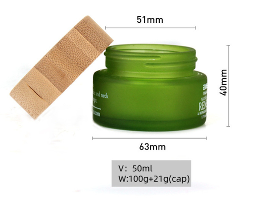 Cream bottle with bamboo lid, cosmetic packaging material, round thick transparent glass cream bottle, 50g container