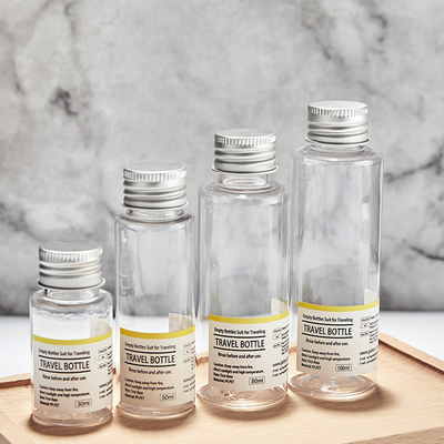 30ML, 50ML, 80ML, 100ml lotion bottle with screw cap, transparent aluminum cap bottle,  cosmetic plastic empty bottle