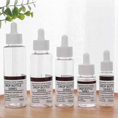 15ml/20ml/30ml/50ml/80ml/100ml dropper bottle,PET transparent bottle, cosmetic essence bottle，label logo