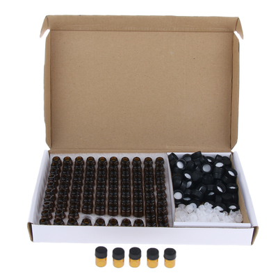 1ml 2ml 3ml Amber Glass Vials, Mini Essential Oil Bottles with Orifice Reducer & Black Plastic Cap