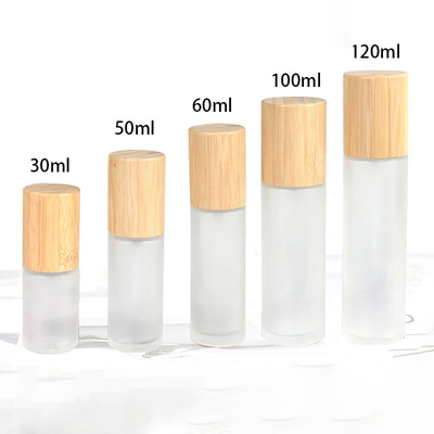 30ML/50ML/60ML/100ML/120ML bamboo bottle glass flat shoulder luxury cosmetic packaging bamboo cover for glass spray pump