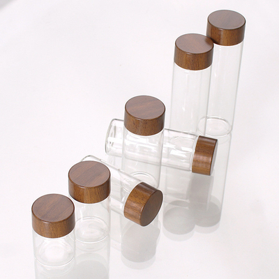 24mm, 28mm, 30mm, 65 sealed tube, glass transparent leak-proof bottle, glass 20ml bottle with wood grain plastic cap