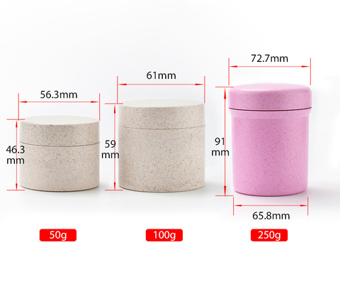 Eco Friendly Wheat Cream Jar Container Wide Mouth 50g 100g 250g Wheat Straw Biodegradable Plastic Cosmetics Jar