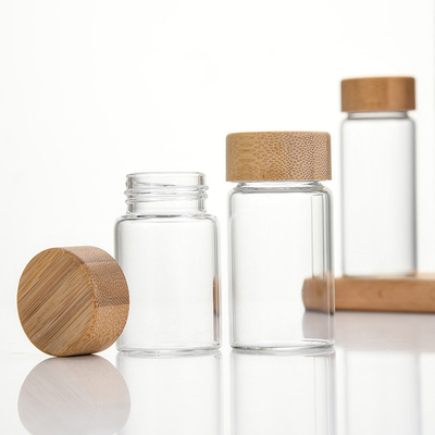 Bamboo lid medicine bottle, liquid vial, storage jar, glass bottle, airtight jar, bamboo wood lid flower tea jar