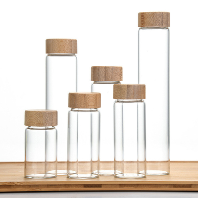 Bamboo lid medicine bottle, liquid vial, storage jar, glass bottle, airtight jar, bamboo wood lid flower tea jar