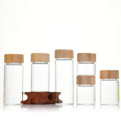 Bamboo lid medicine bottle, liquid vial, storage jar, glass bottle, airtight jar, bamboo wood lid flower tea jar