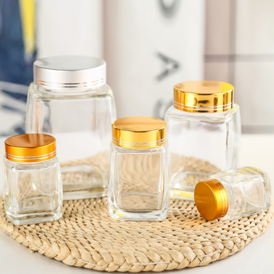 Square glass bottle, honey packaging jar