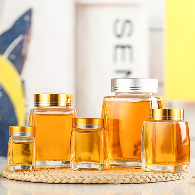 Square glass bottle, honey packaging jar