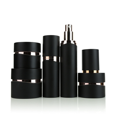 A set cosmetic plastic vacuum pump bottle with rose gold shoulder，silver shoulder , cosmetic Jar