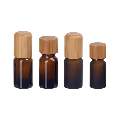 10ml amber glass essential oil bottle frosted amber brown glass bottle with 18mm bamboo wooden screw cap for essential o