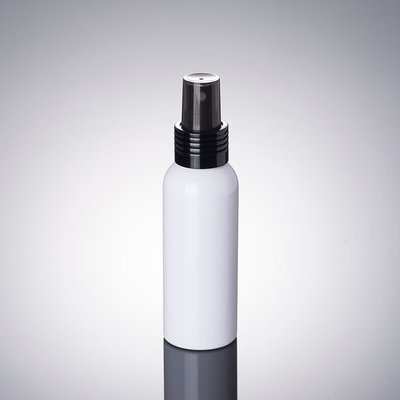 luxury travel packaging size round shoulder black cap white 100ml spray / Pump plastic pet bottle