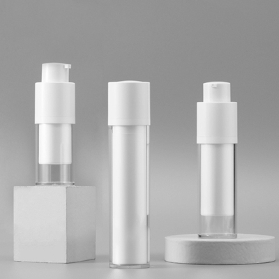 mini cosmetic empty bottle pp plastic 15ml 30ml 50ml airless pump bottle for skin care body lotion all white and clear