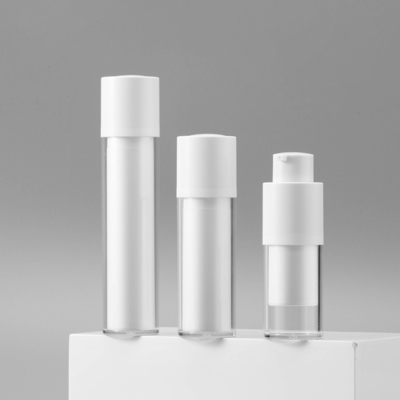 mini cosmetic empty bottle pp plastic 15ml 30ml 50ml airless pump bottle for skin care body lotion all white and clear