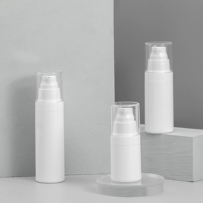Fashion biodegradable plastic empty bottle airless pump bottles 15ml 30ml 50ml cosmetic clear cap white pp body vacuum