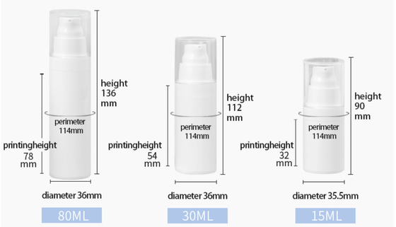 Fashion biodegradable plastic empty bottle airless pump bottles 15ml 30ml 50ml cosmetic clear cap white pp body vacuum