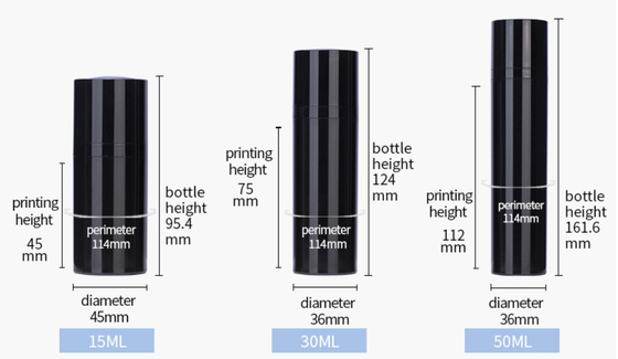 15ml 30ml 50ml cosmetic black airless bottle packaging airless bottle black cosmetic pump bottle