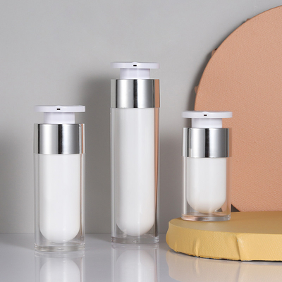 cosmetic packaging pet plastic PP airless pump bottle 50ml lock pump white body