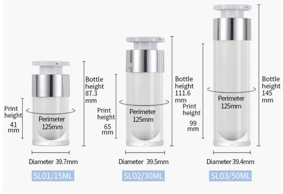 cosmetic packaging pet plastic PP airless pump bottle 50ml lock pump white body
