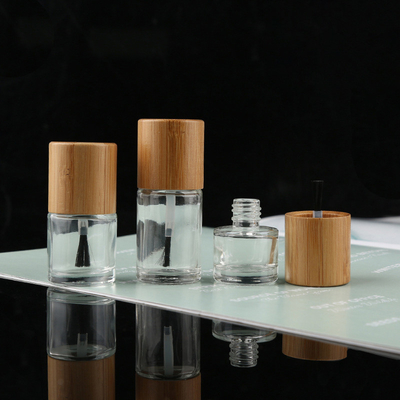 5ml/10ml/15ml nail polish bottle with bamboo lid, transparent frosted glass bottle with brush