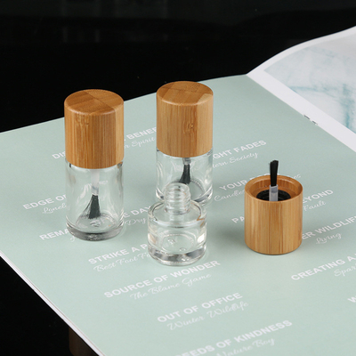 5ml/10ml/15ml nail polish bottle with bamboo lid, transparent frosted glass bottle with brush