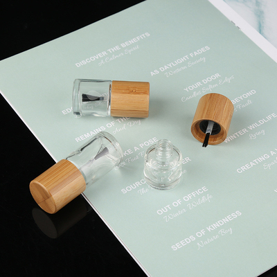 5ml/10ml/15ml nail polish bottle with bamboo lid, transparent frosted glass bottle with brush