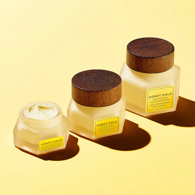30g 50g cream bottle with wooden lid, polygonal glass jar, sealed honey jar