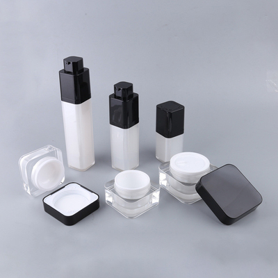 30ml 50ml square rotating airless bottle, square round corner cream bottle, black and white acrylic bottle set