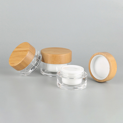 15G/30G/50G/100G/150G/200G double transparent acrylic/glass cream bottle with bamboo lid, bamboo lid f cream jar,