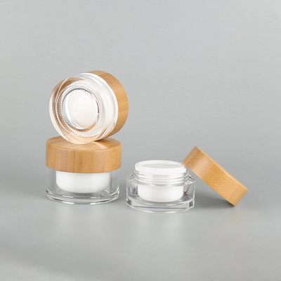 15G/30G/50G/100G/150G/200G double transparent acrylic/glass cream bottle with bamboo lid, bamboo lid f cream jar,