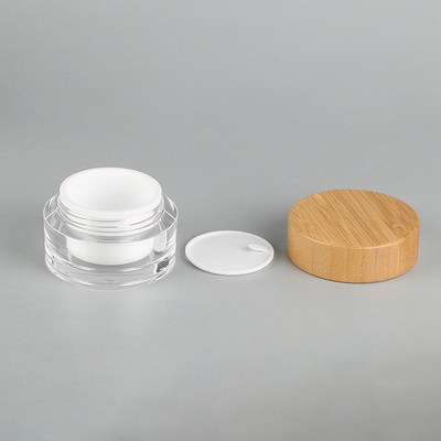 15G/30G/50G/100G/150G/200G double transparent acrylic/glass cream bottle with bamboo lid, bamboo lid f cream jar,