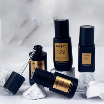 30ML/50ML luxury push botton flat shoulder frosted glass dropper bottle for cosmetic press button essential oil bottle