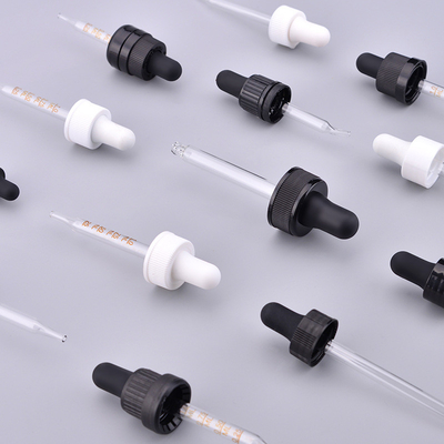 Silicone glass dropper cap PP essential oil bottle dropper, customized tube length plastic head dropper cover with scale