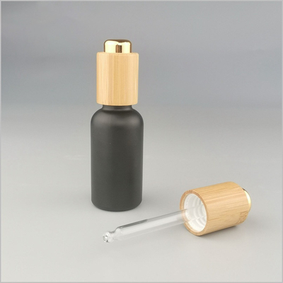 Ceramic Brown Tea Color Essential Oil Bottle Press Dropper Serum, Bamboo Wood Dropper Cap