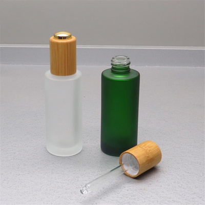 Ceramic Brown Tea Color Essential Oil Bottle Press Dropper Serum, Bamboo Wood Dropper Cap