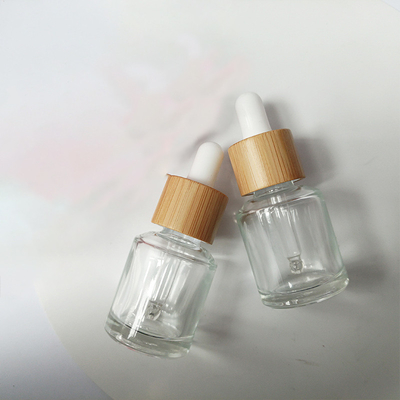 15ml dropper glass bottle with bamboo cap，transparent essential oil bottle
