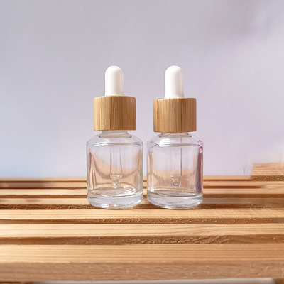 15ml dropper glass bottle with bamboo cap，transparent essential oil bottle