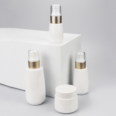 Cosmetic luxury gold pump cap pet plastic skincare products packaging bottle set dropper /spray /cream /lotion bottle