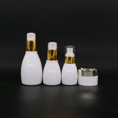 Cosmetic luxury gold pump cap pet plastic skincare products packaging bottle set dropper /spray /cream /lotion bottle