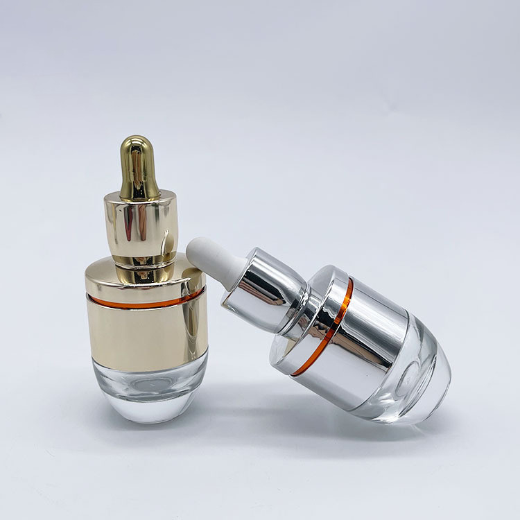 30ml 50ml Gold/silver spray essence bottle, essential oil glass bottle, electroplating uv shoulder sleeve dropper bottle