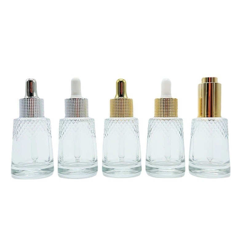 Cosmetic packing personal skin care 30 ml 1 oz conical serum glass essential oil bottles with dropper screw met