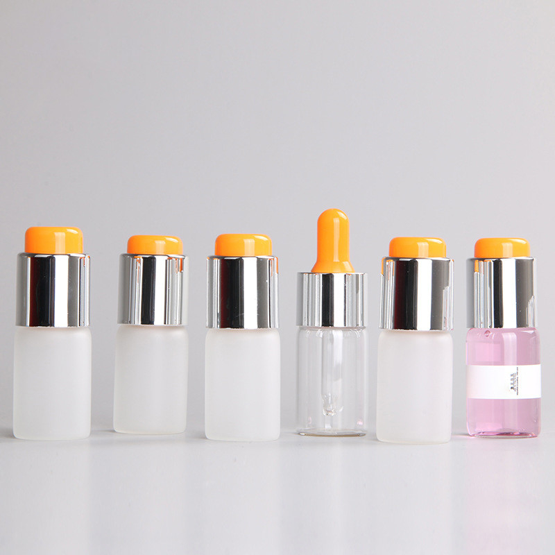 Matte cosmetic glass lotion face oil bottle foundation packaging 5ml 10ml empty frosted hair serum pump bottle with pump