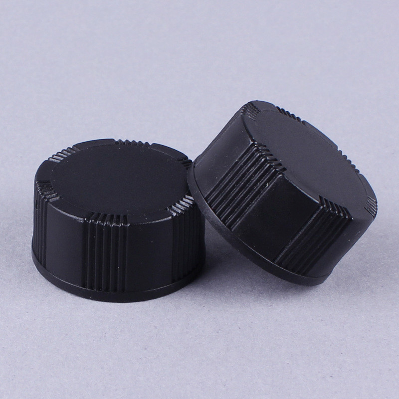 20mm 20-400 Black Ribbed (Matte Top) Plastic Cap, Foam lined