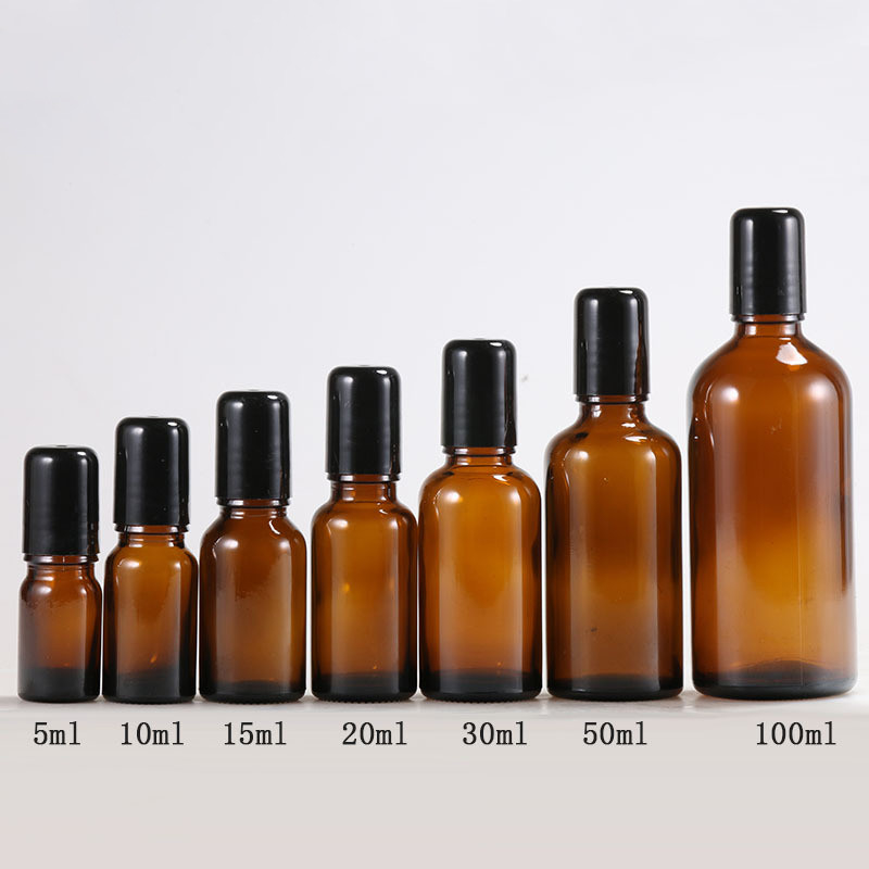 Brown Glass Roll-on Bottles Empty Refillable Glass Roller Bottles with Stainless Steel Roller Balls
