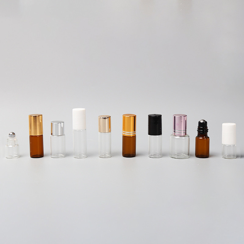 1/3 oz. (10 ml) Amber Glass Roll-on Bottle with Black Cap/Silver Lids (Plastic Ball/Stainless Steel Ball)