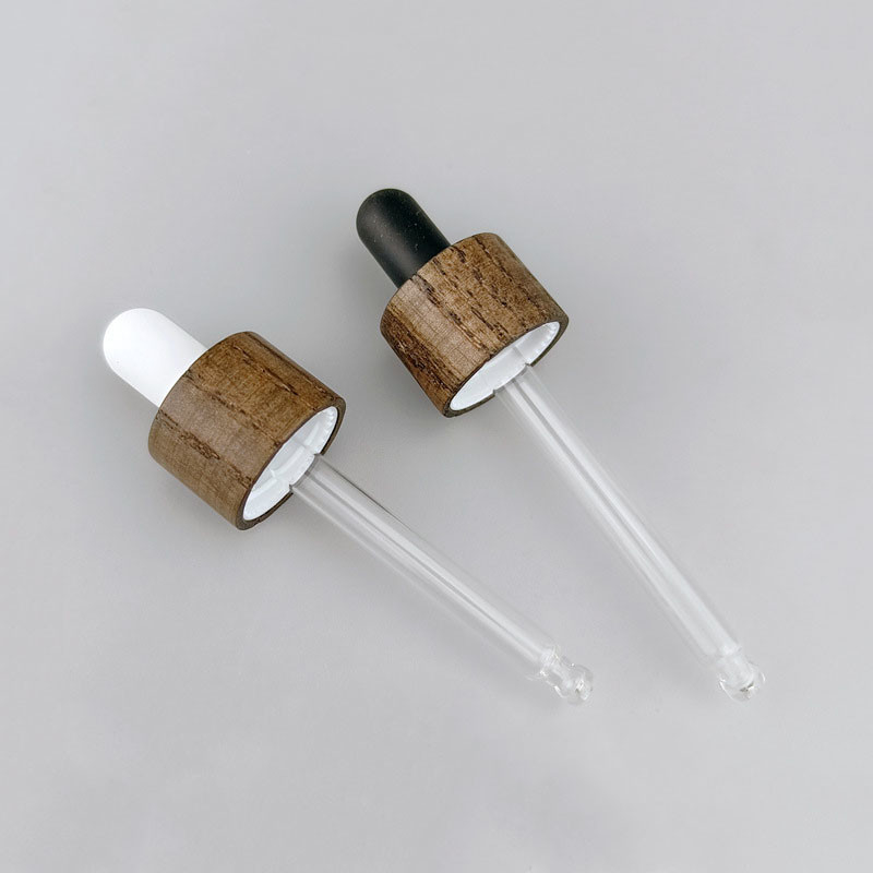 Natural Bamboo Wood Dropper Cap 18mm 20mm Neck Size Essential Oil Bottle Caps 410 Wooden Lid with 5-100ml Glass Pipette