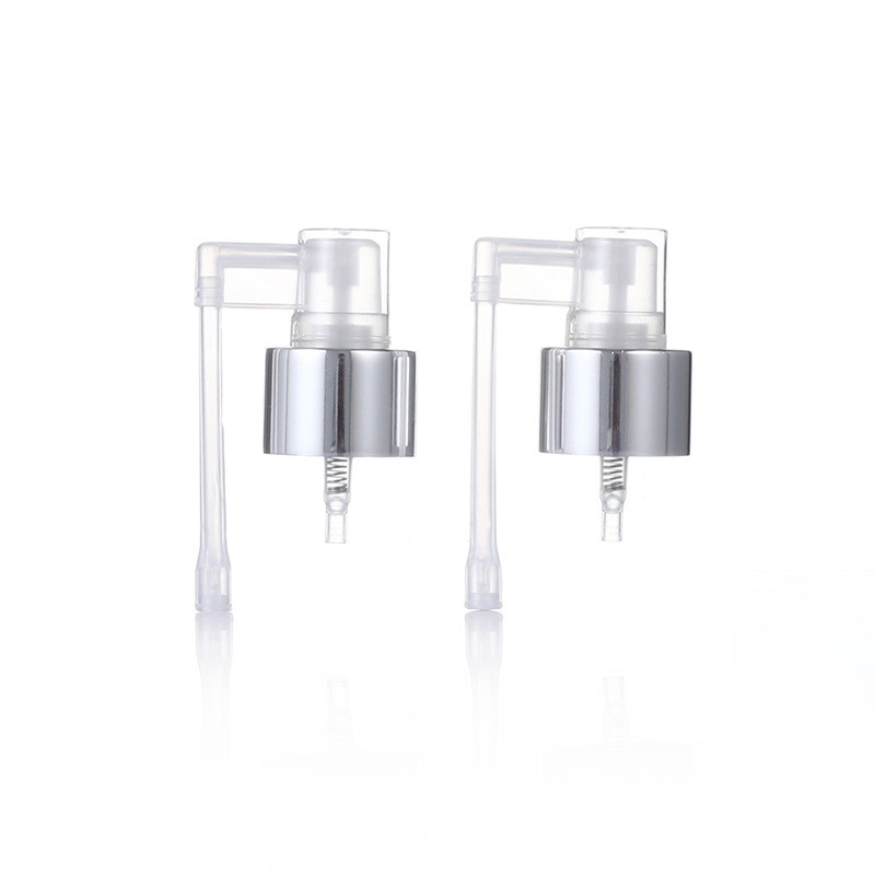 Silver Plastic Nasal Spray With Long Nozzle White Mouth Nasal Throat Spray Pump Bottle